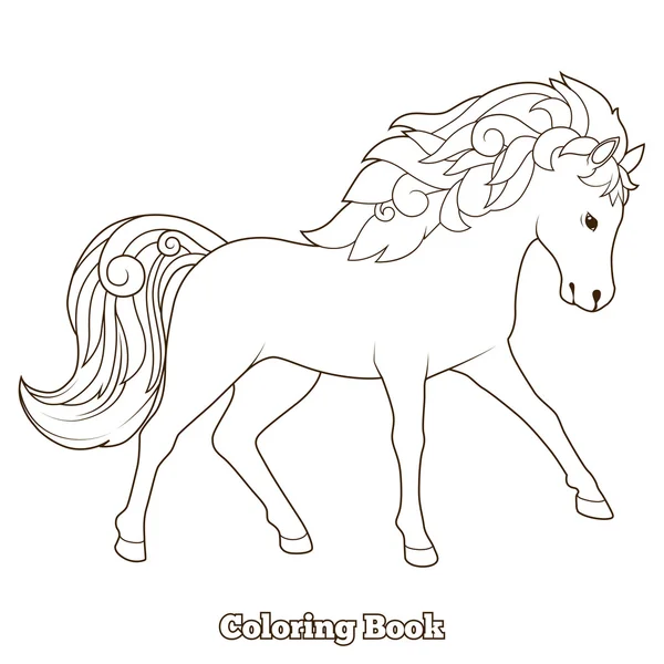 Livre de coloriage cheval sauvage vecteur de jeu éducatif — Image vectorielle