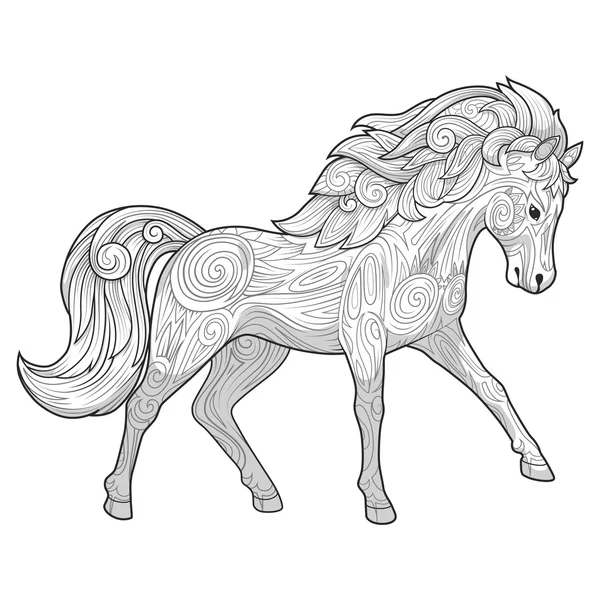 Ilustração do vetor de ornamento desenhado à mão de cavalo — Vetor de Stock