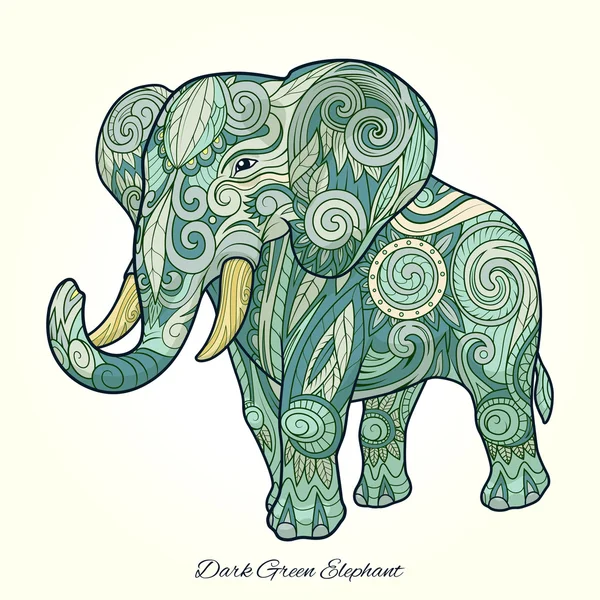 Elefante verde oscuro ornamento vector étnico — Archivo Imágenes Vectoriales