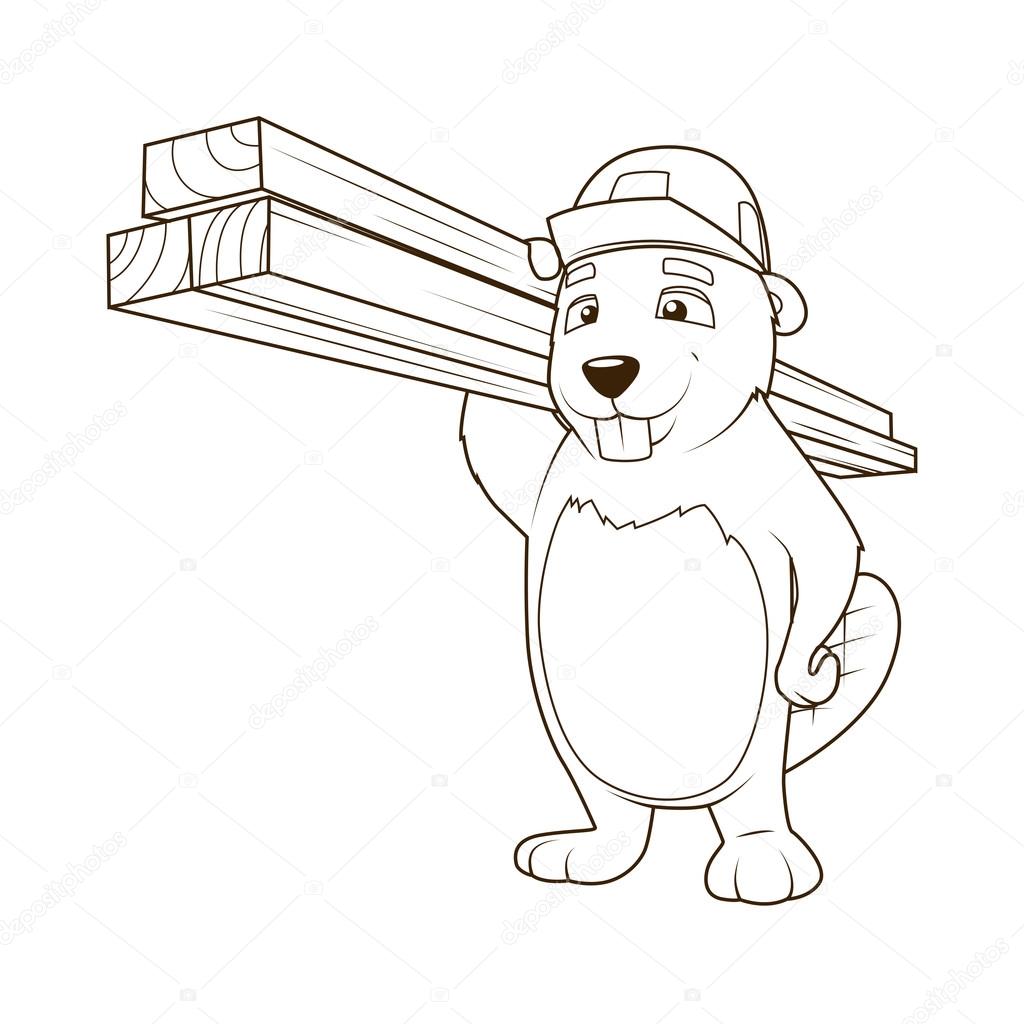Beaver builder coloring book vector illustration