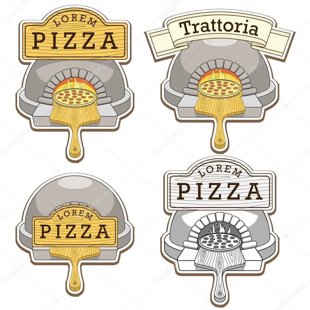 Trattoria pizza oven emblem design vector