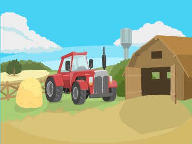 Traktör çiftlik vektör çizim üzerinde