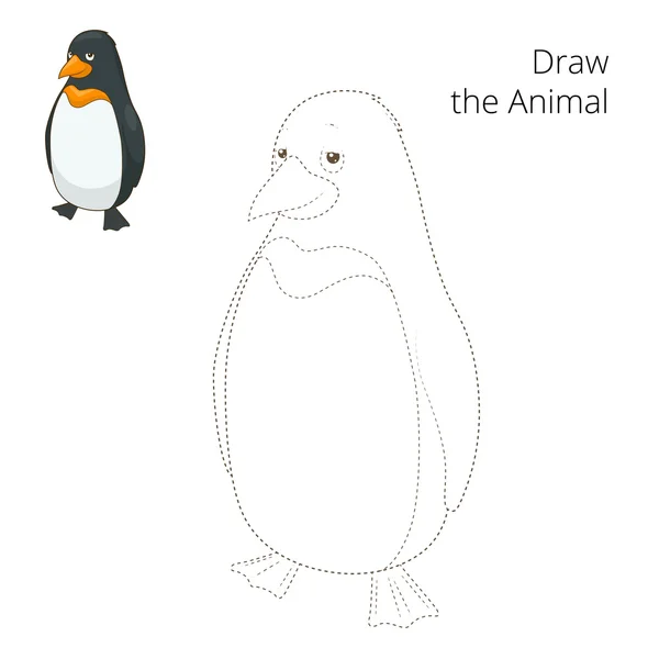 Aprender a dibujar animal pingüino vector ilustración — Archivo Imágenes Vectoriales