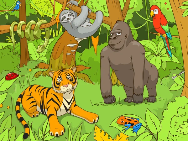 Animales de la selva ilustración vector de dibujos animados — Vector de stock