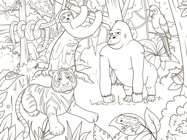 Jungle animals cartoon coloring book vector — Stock Vector