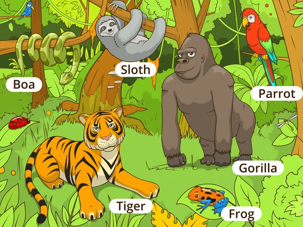 Jungle dieren cartoon vectorillustratie — Stockvector