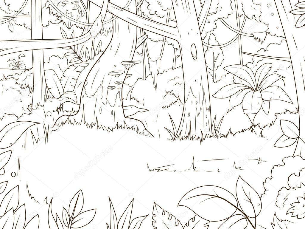 Jungle forest cartoon coloring book vector