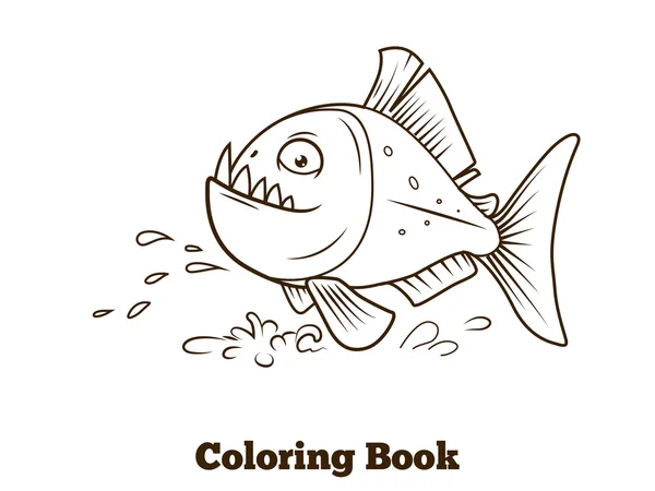 Piranha pesce fumetto colorare libro vettore — Vettoriale Stock