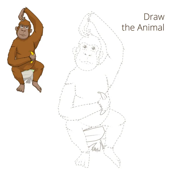 Dibujar el animal orangután juego educativo vector — Vector de stock