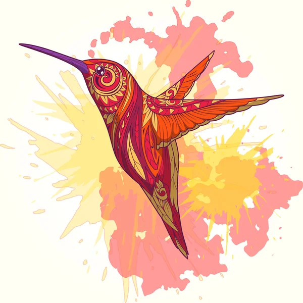 Kolibri med abstrakt pyntevektor – stockvektor