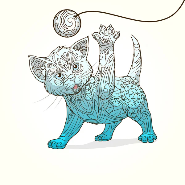 Gatito con vector ornamento abstracto — Vector de stock