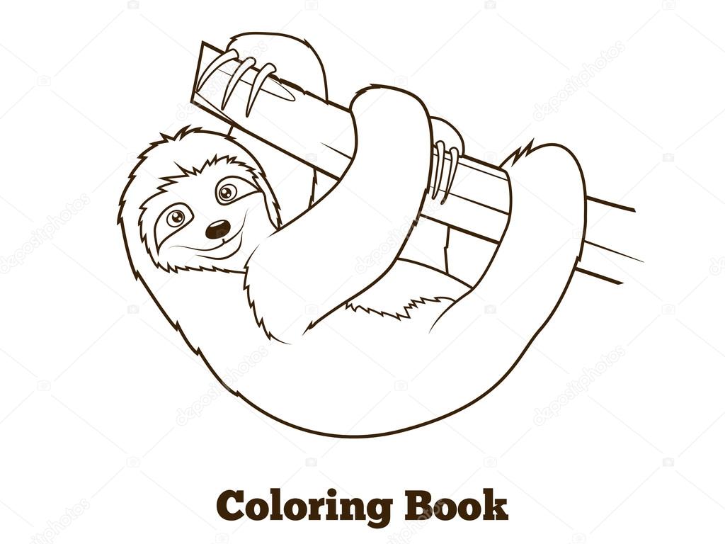 Sloth cartoon coloring book vector illustration