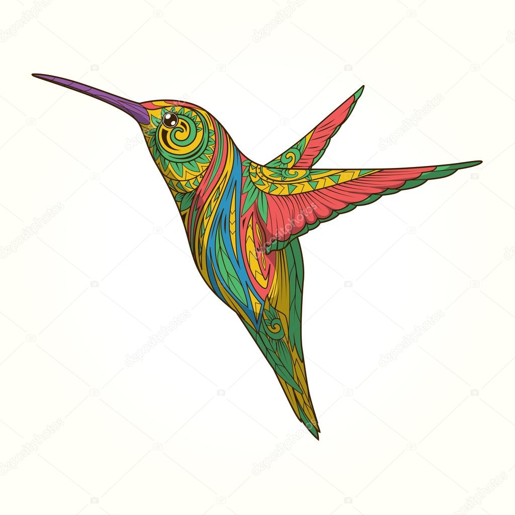 Hummingbird with abstract ornament vector