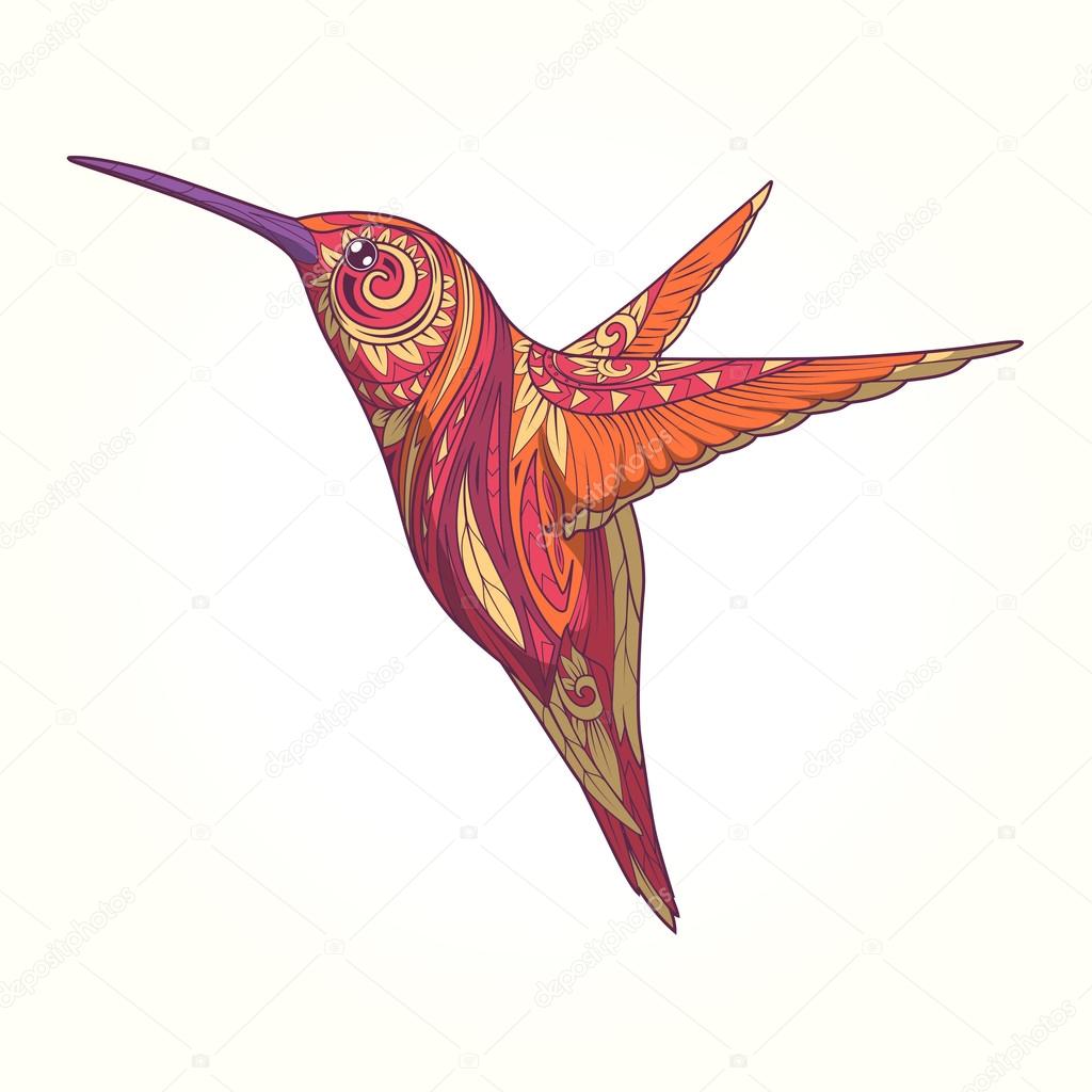 Hummingbird with abstract ornament vector