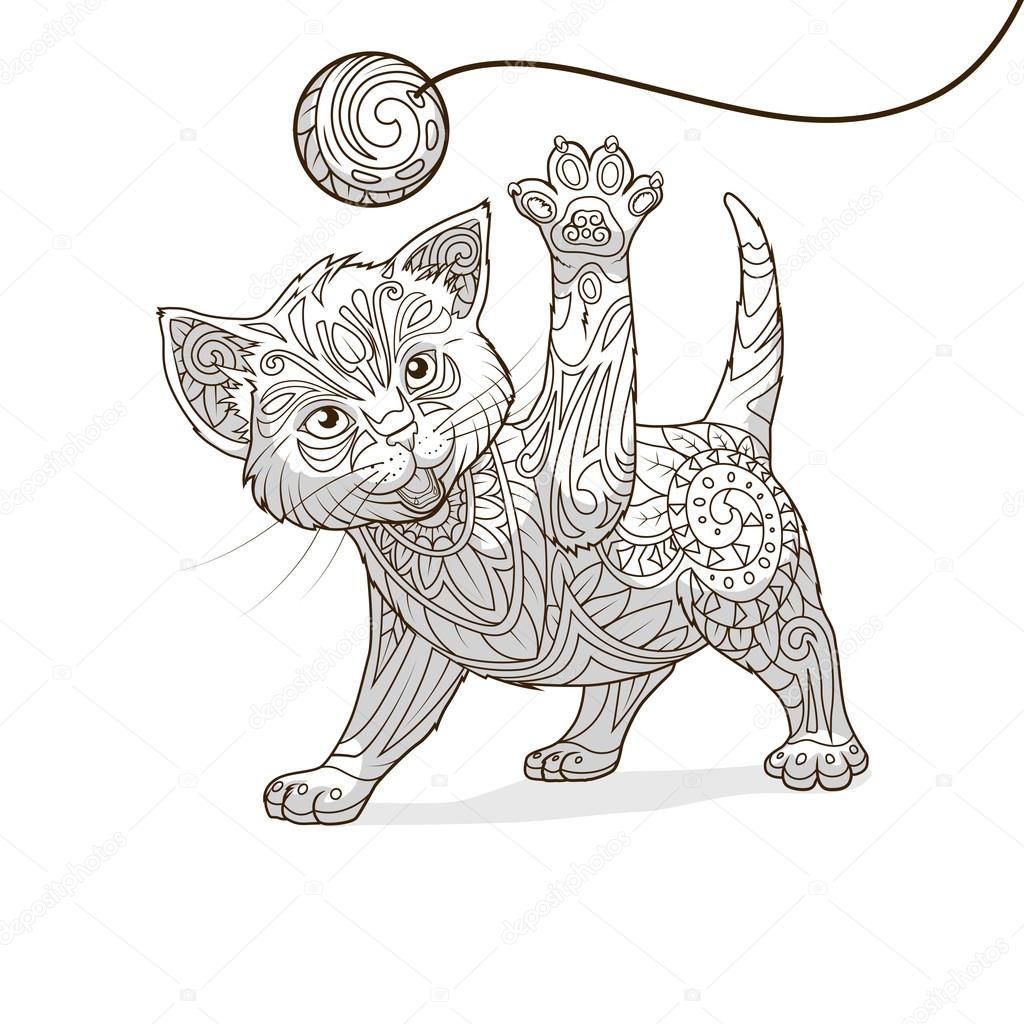 Kitten with abstract ornament vector