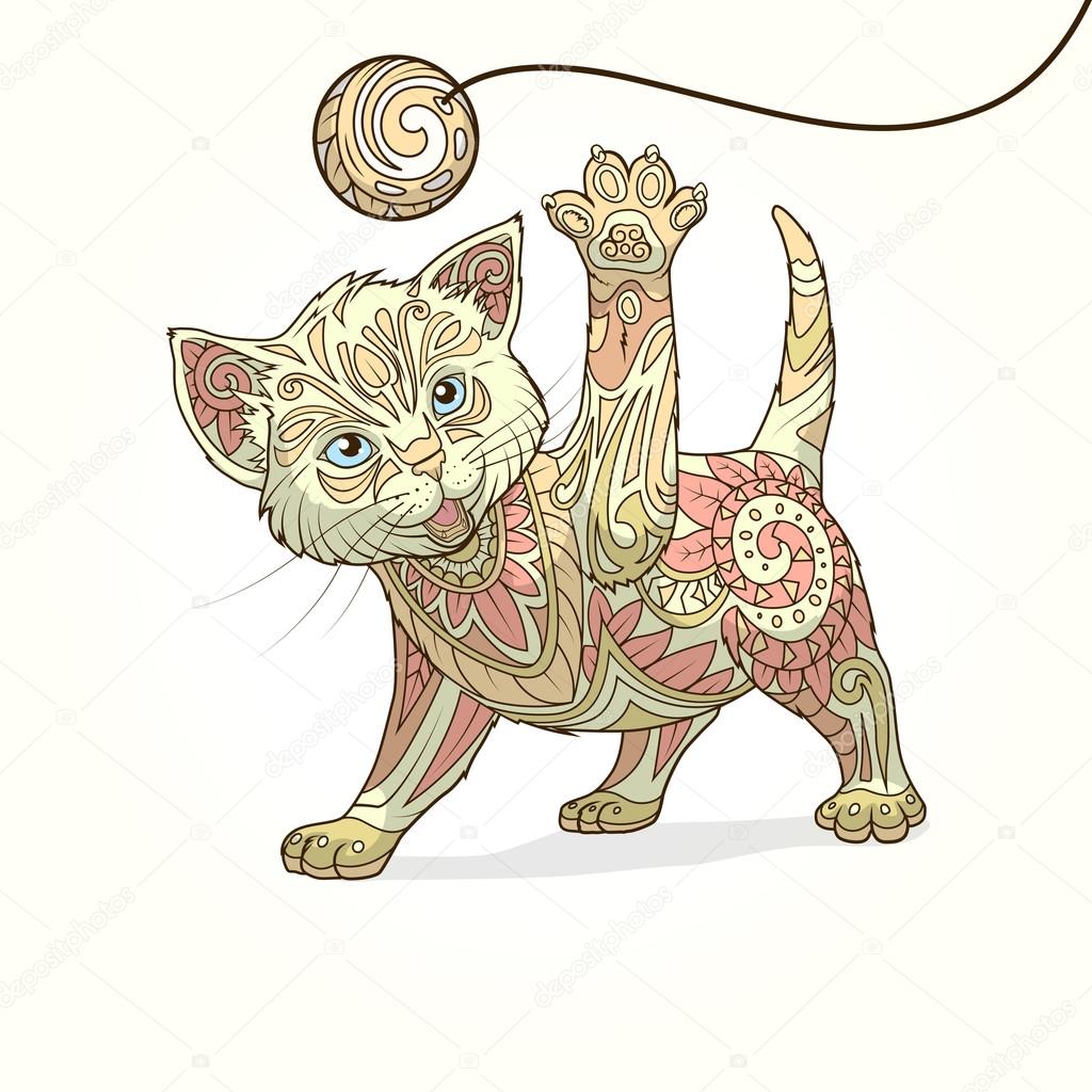 Kitten with abstract ornament vector
