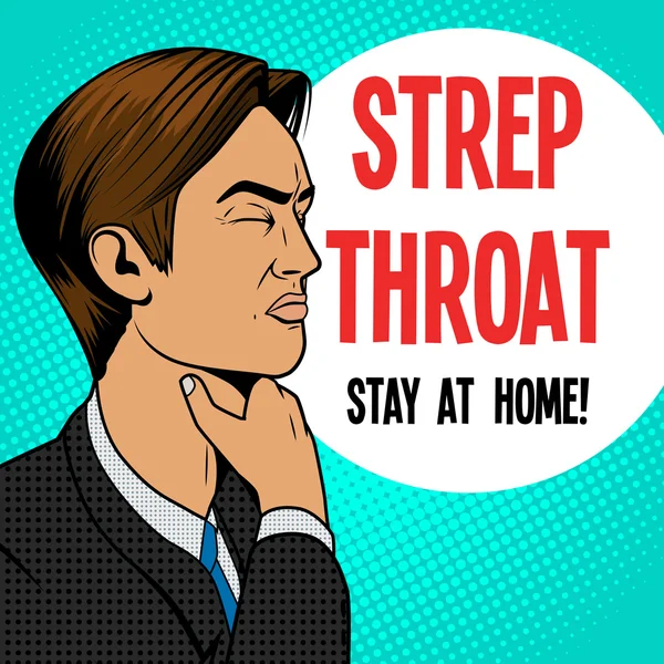 Man with sore throat pop art retro vector — Stock Vector