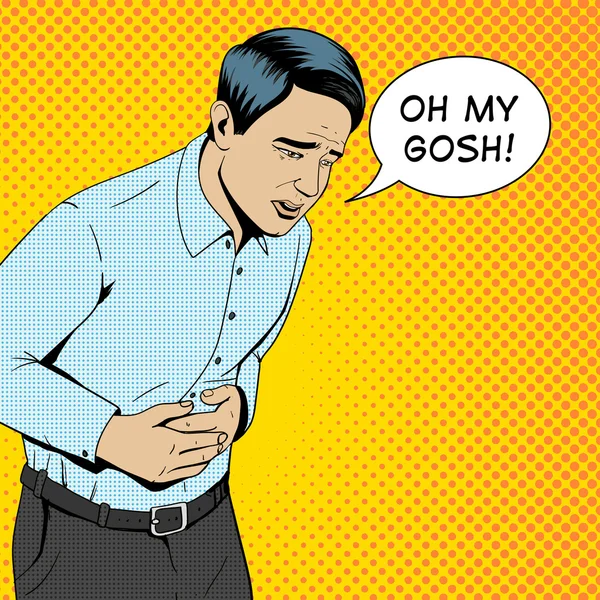 Man suffering stomach pain pop art retro vector — Stock Vector