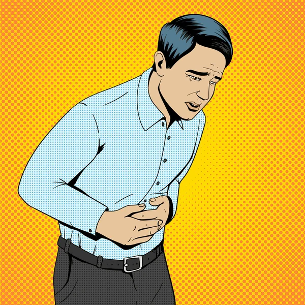 男子患胃疼痛波普艺术复古矢量 — 图库矢量图片