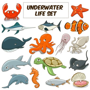 Cartoon underwater animals set vector