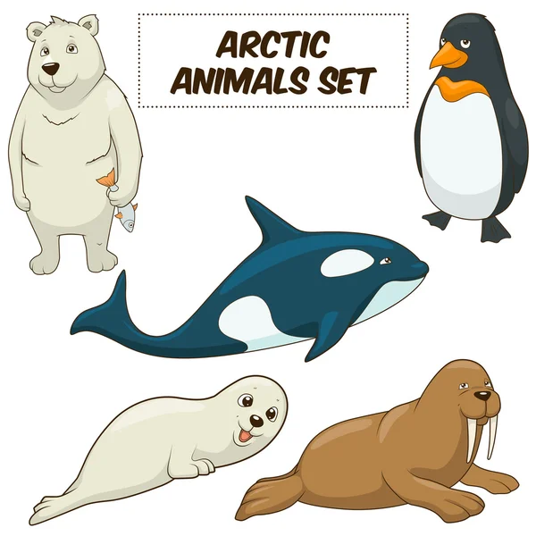 Dibujos animados animales árticos conjunto vector — Vector de stock