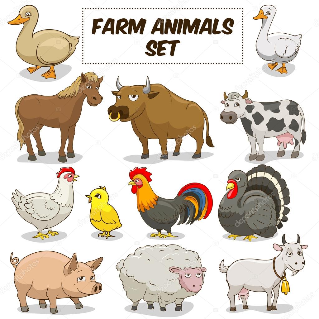 Cartoon farm animals set vector