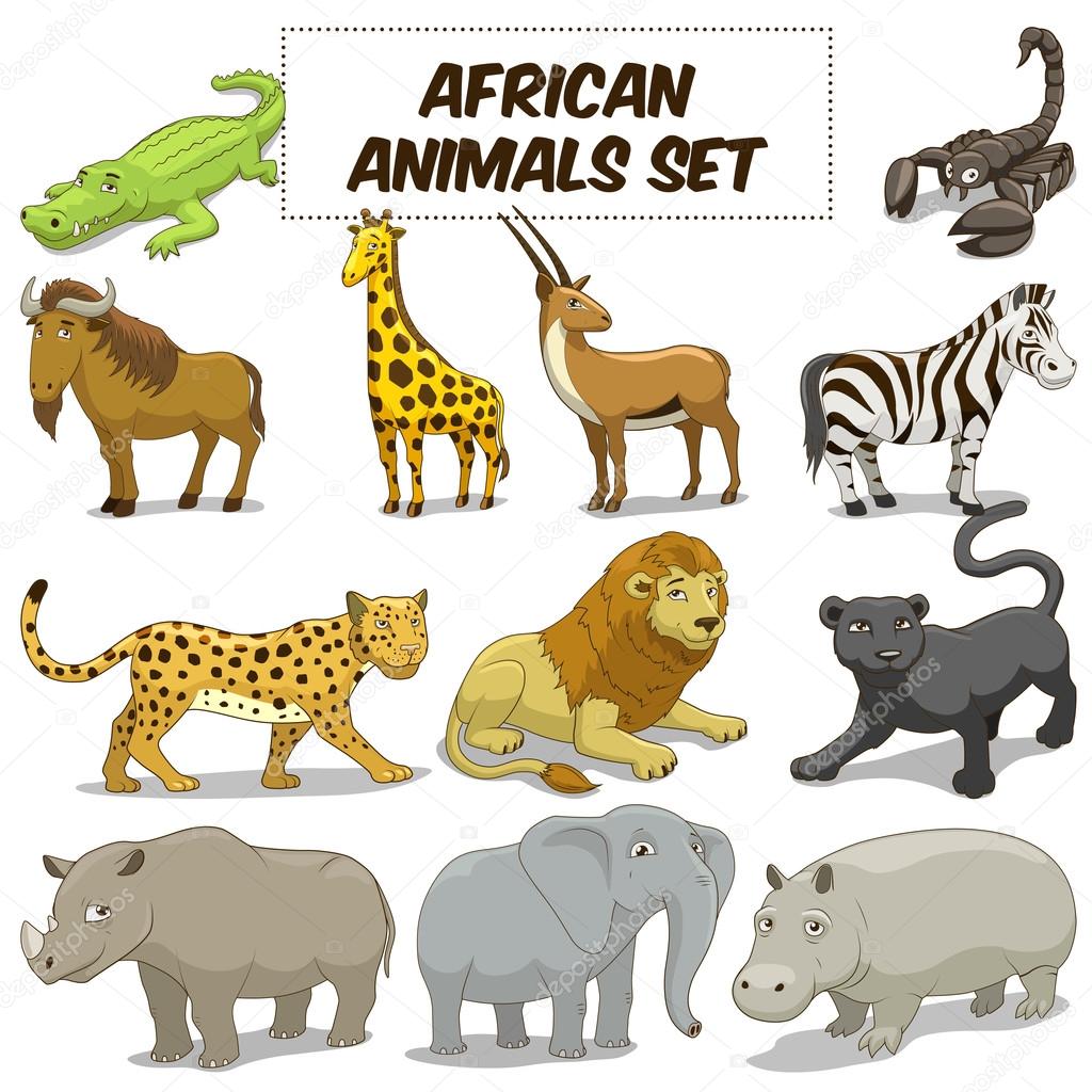 Cartoon african savannah animals set vector