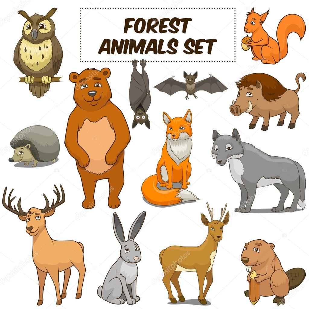 Cartoon forest animals set vector