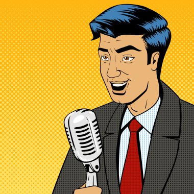 Mikrofon pop sanat vektör ile işadamı