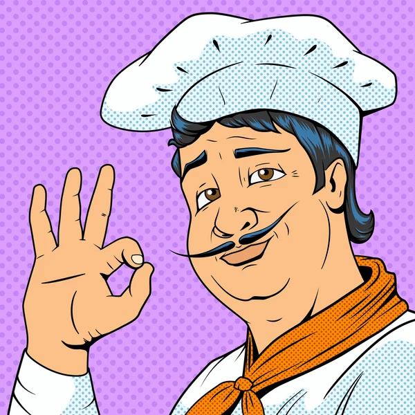 Chef-kok Toon oke teken popart stijl vector — Stockvector