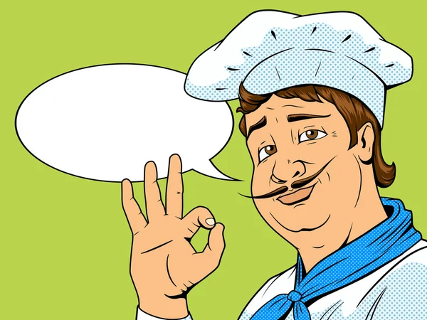 Chef show ok signo pop arte estilo vector — Archivo Imágenes Vectoriales