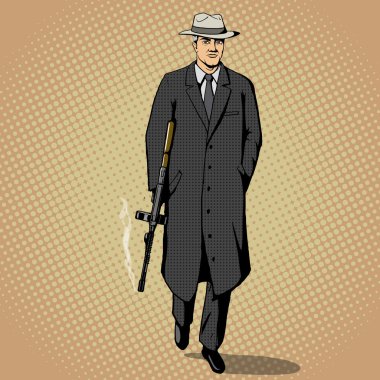 Pop sanat stil vektör yürüyüş silahlı gangster