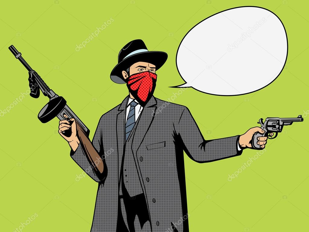 Gangster with gun robbery pop art vector