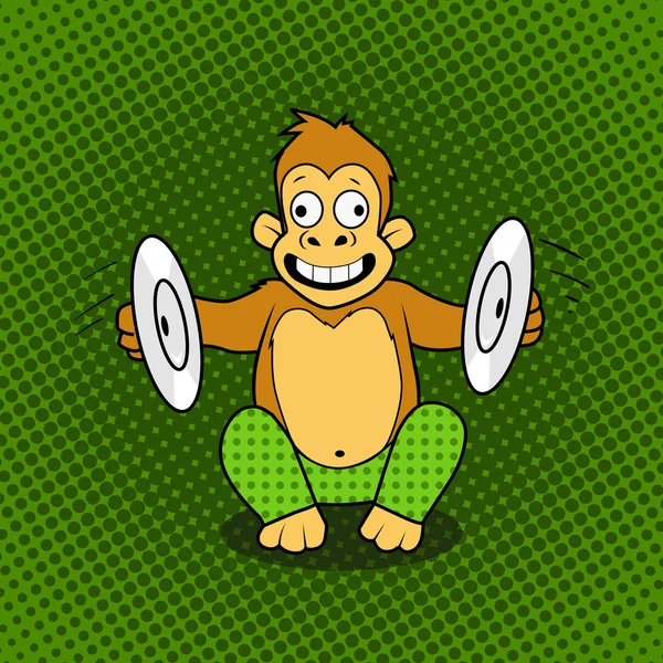 Scimmia che gioca piatti vettore cartone animato — Vettoriale Stock