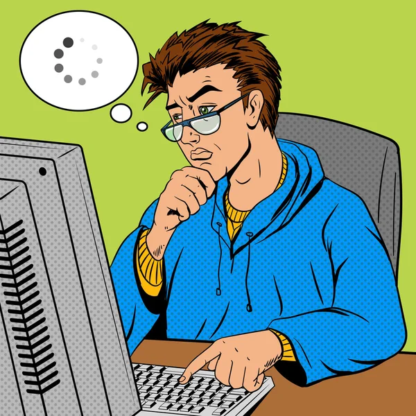 Coder programmer at work comic book style vector — Stock Vector