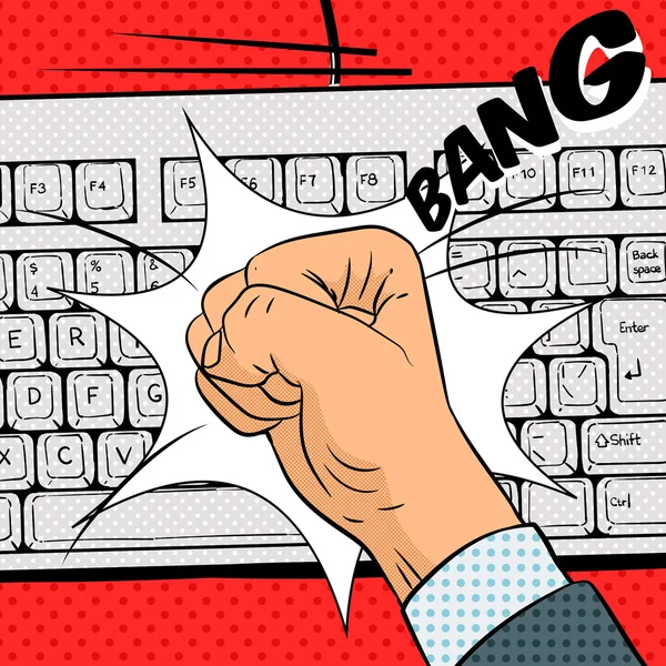 Fist hits the keyboard comic style vector — стоковый вектор