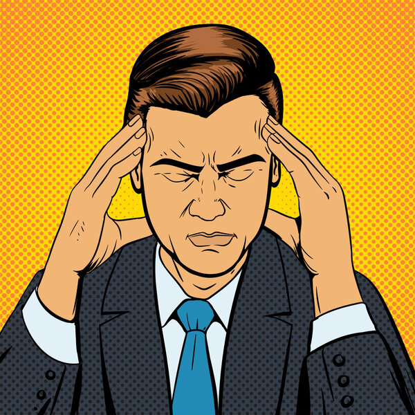Man suffering headache pop art retro vector