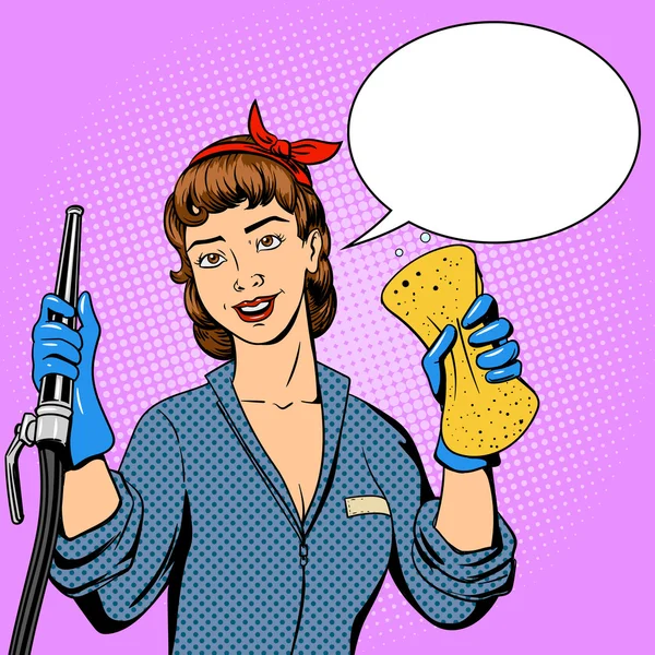 Car wash girl comic book style vector — Stock Vector