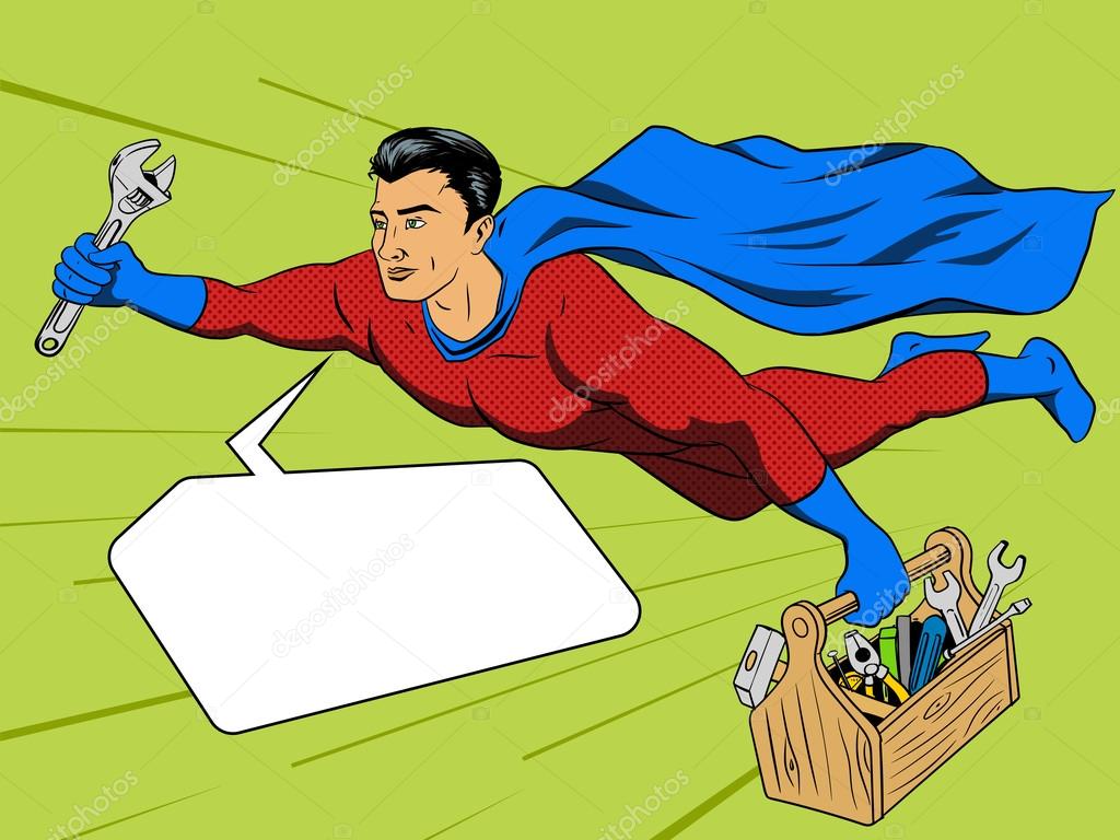 Superhero man and tool box comic book style vector