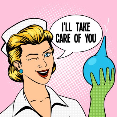 Nurse with enema comic book style vector clipart
