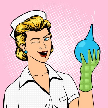 Nurse with enema comic book style vector clipart