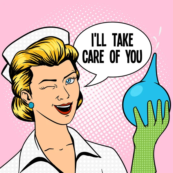 Nurse with enema comic book style vector — Stock Vector