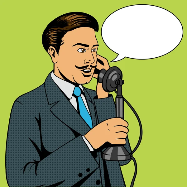 Man talking on the vintage phone vector — Stock Vector