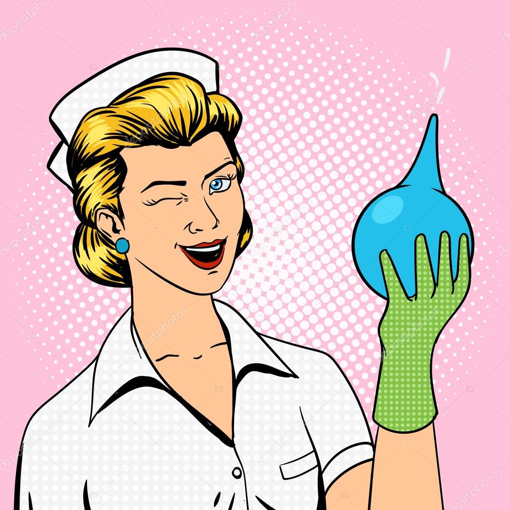 Nurse with enema comic book style vector