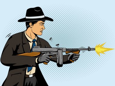 Gangster makineli tüfek pop sanat vektör vuruyor