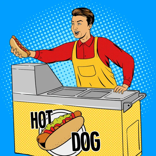 Hot dog cara pop arte desenho animado estilo vetor — Vetor de Stock