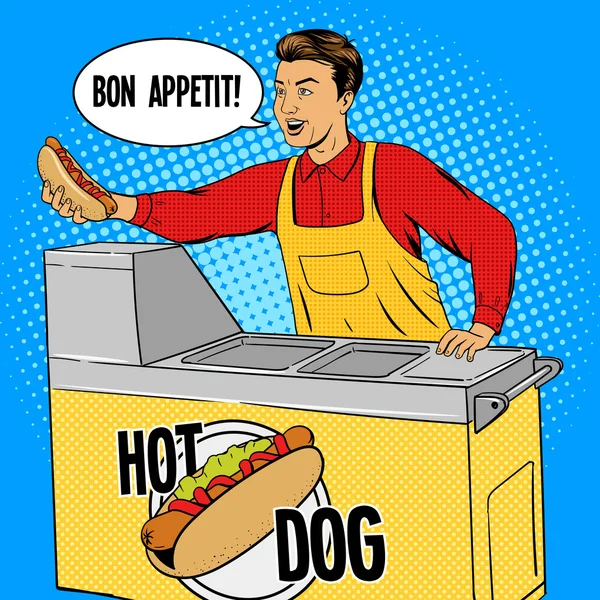 Hot dog killen popkonst tecknad stil vektor — Stock vektor