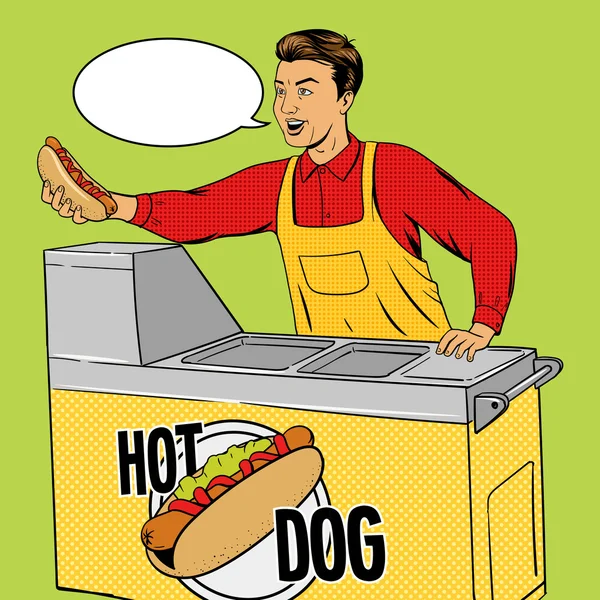 Hot dog chlap pop art kreslený styl vektor — Stockový vektor