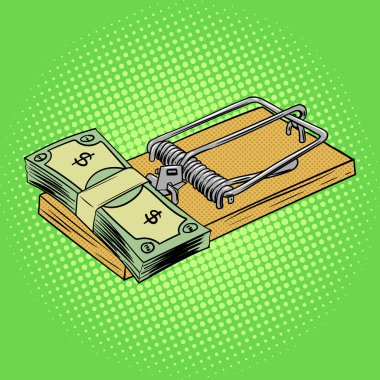 Mousetrap with money pop art style vector clipart