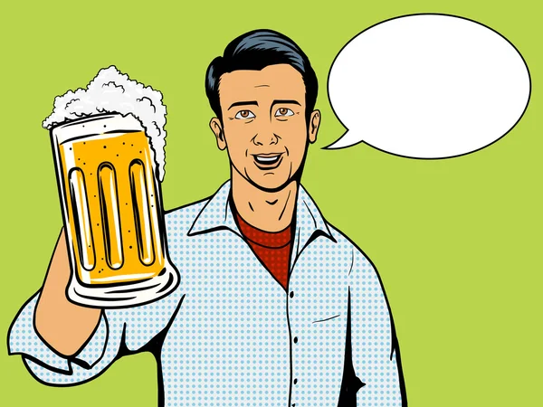 Man biedt bier cup popart stijl vector — Stockvector